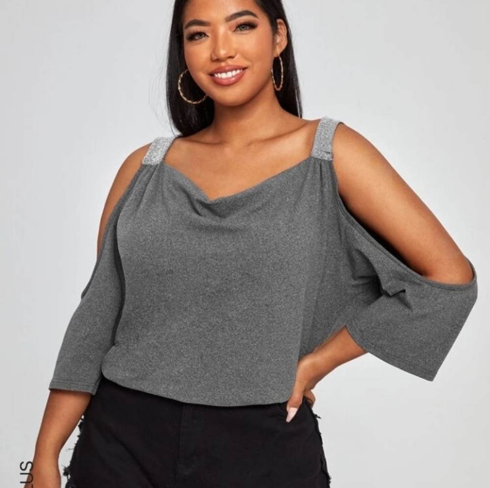 Silver Cold Shoulder Tee Size 1XL NWOT